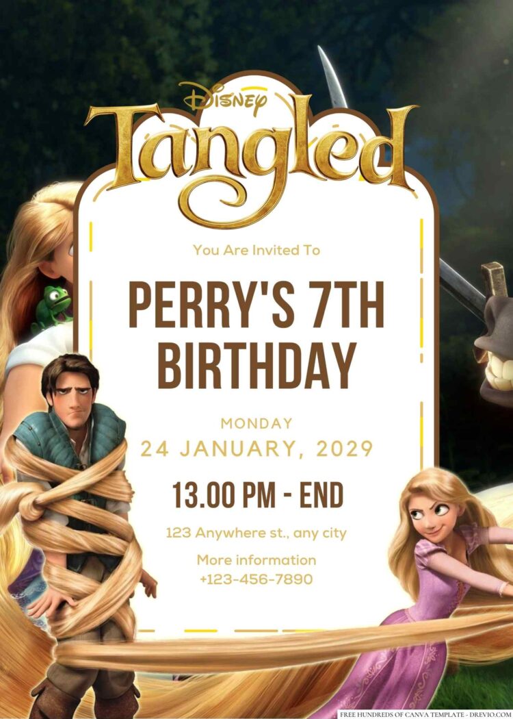 18+ Rapunzel Tangled Canva Birthday Invitation Templates | Download ...