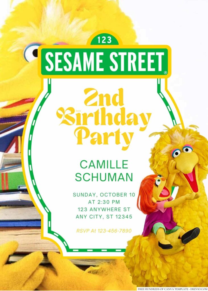 Free Editable Big Bird from Sesame Street Birthday invitation