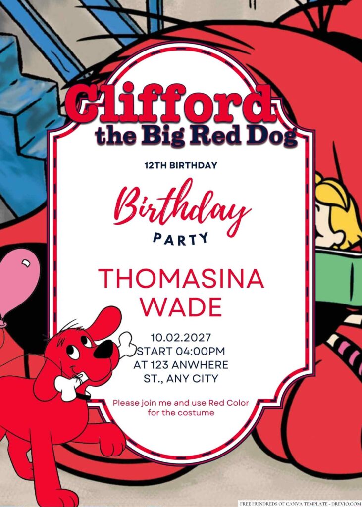 Free Editable Clifford the Big Red Dog Birthday Invitation