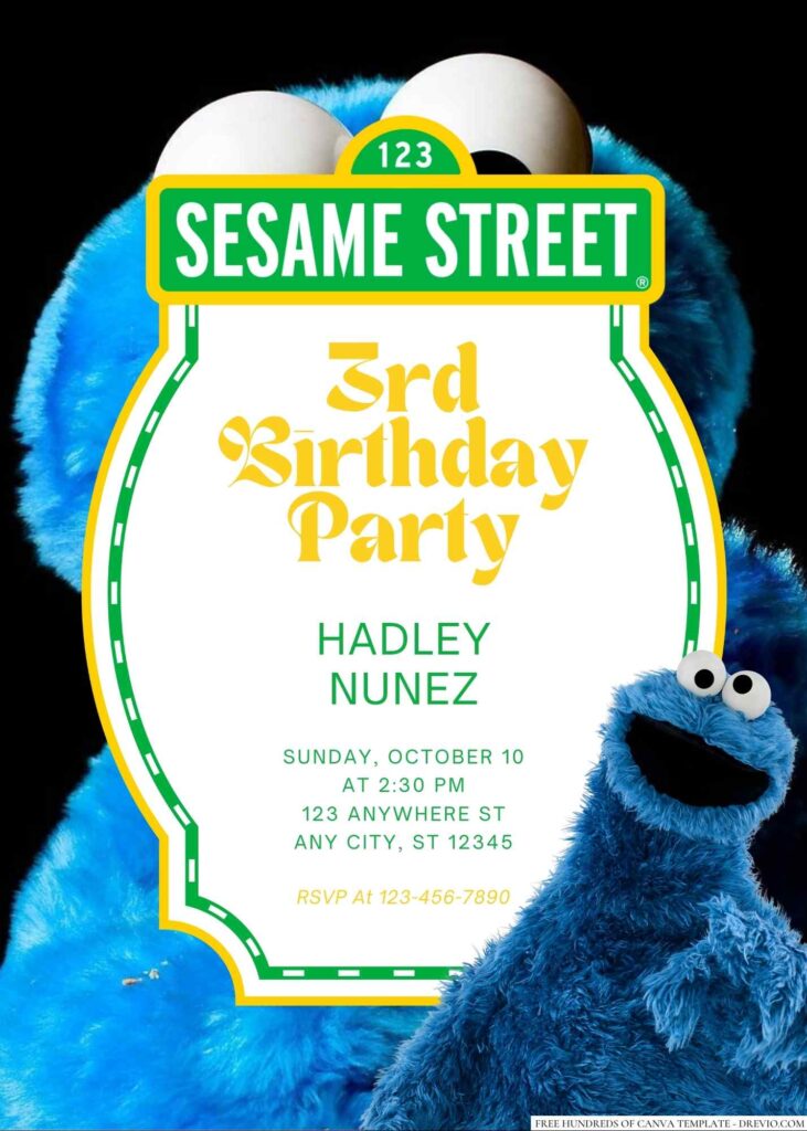 Free Editable Cookie Monster from Sesame Street Birthday Invitation