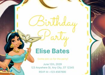 Free Editable Jasmine from Aladdin Birthday invitation