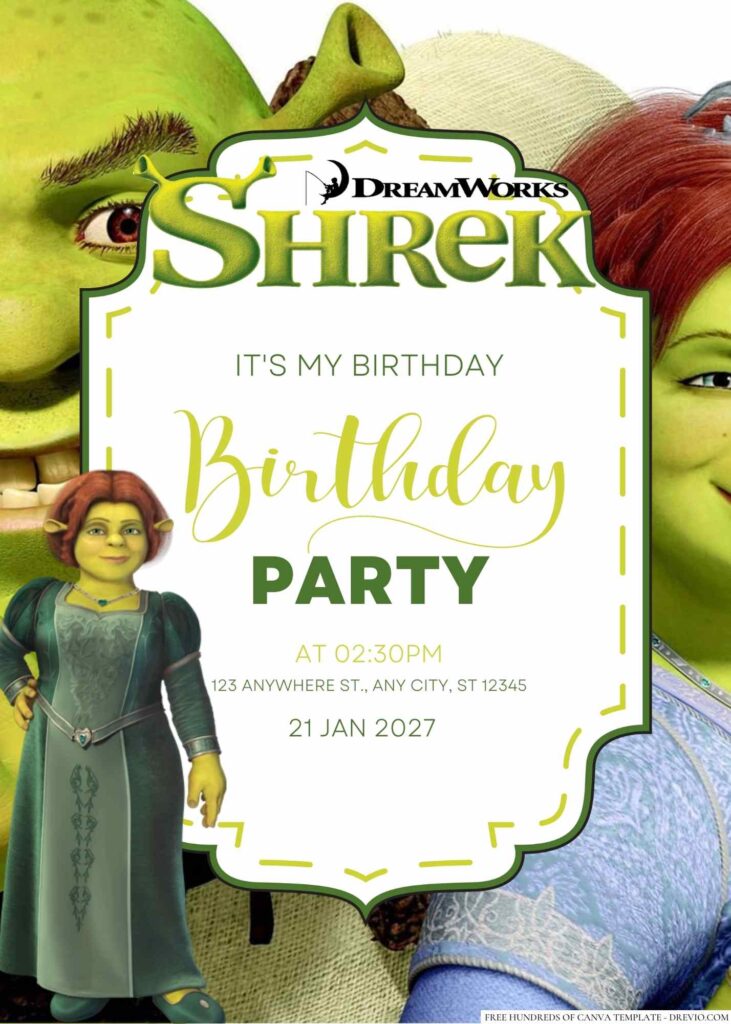 Free Editable Fiona from Shrek Birthday Invitation