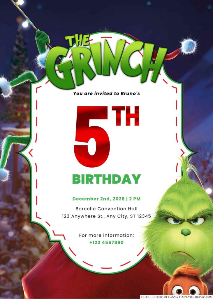 Free Editable The Grinch Birthday Invitation 