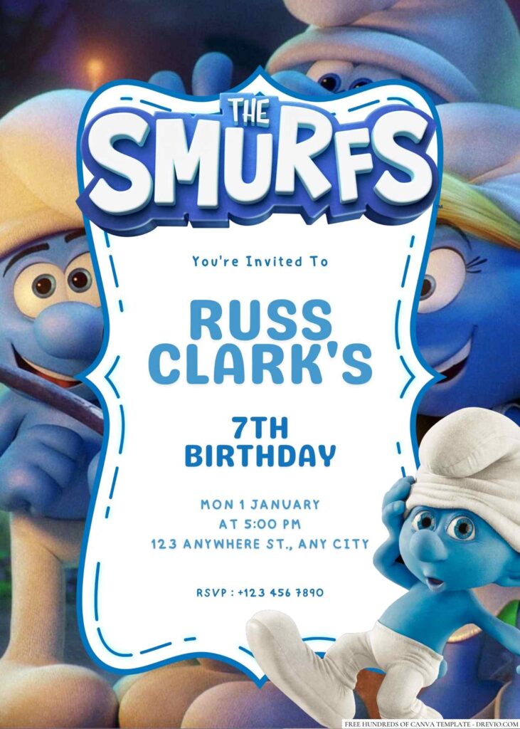 Free Editable The Smurfs Birthday Invitation 