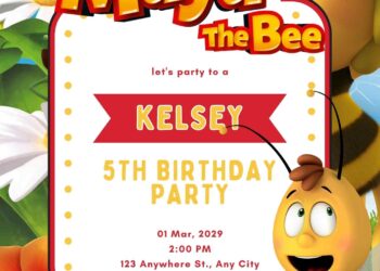 Free Editable Buzzbee from Maya the Bee Birthday invitation