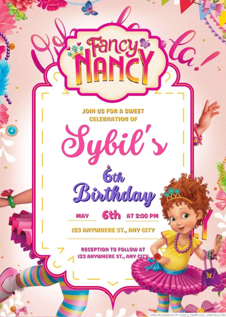 Free Editable Fancy Nancy Birthday Invitation 