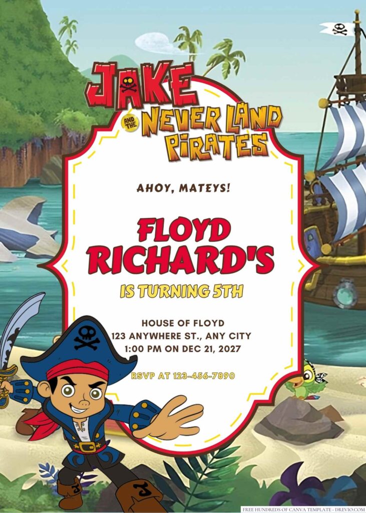 Free Editable Jake and the Never Land Pirates Birthday Invitation