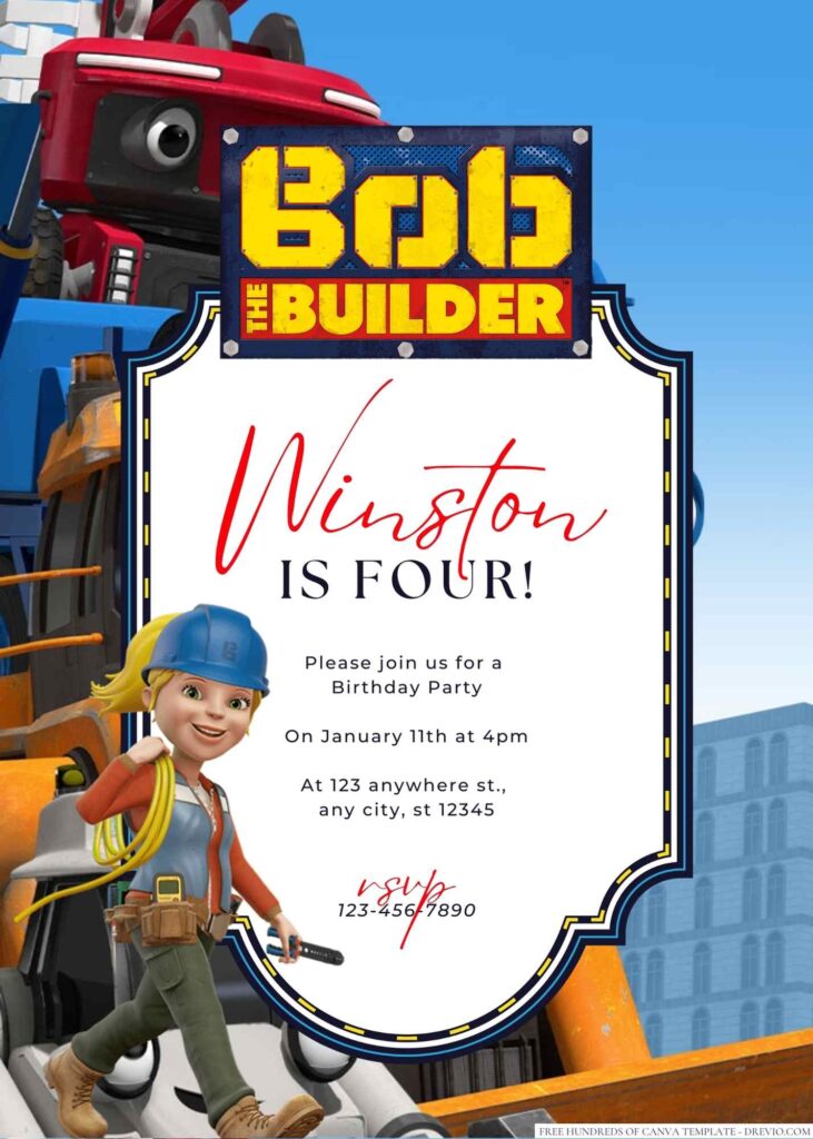 Free Editable Bob the Builder Birthday Invitation