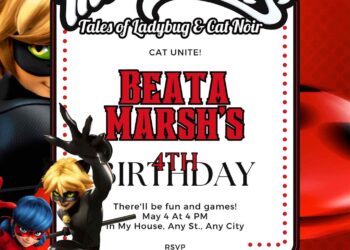 Free Editable Miraculous Ladybug and Cat Noir Birthday Invitation