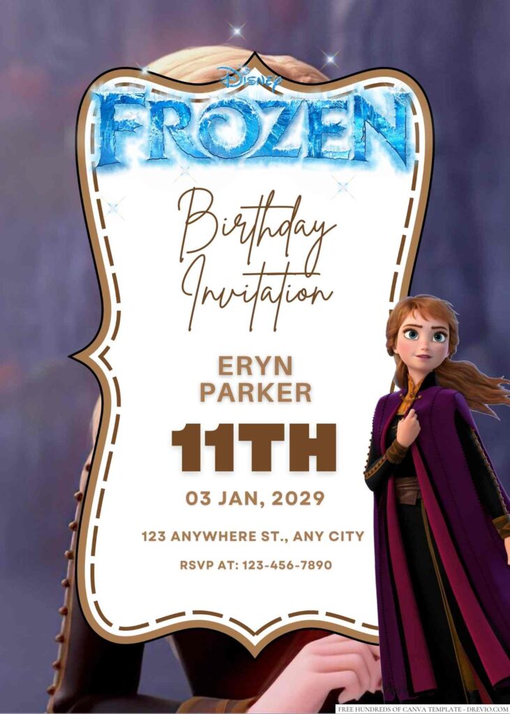 Free Editable Anna Frozen Birthday Invitation