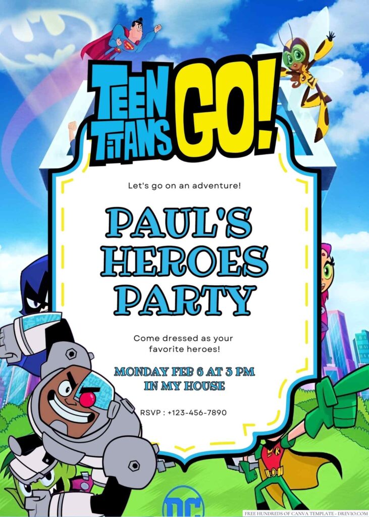 Free Editable Teen Titans Go! Birthday Invitation