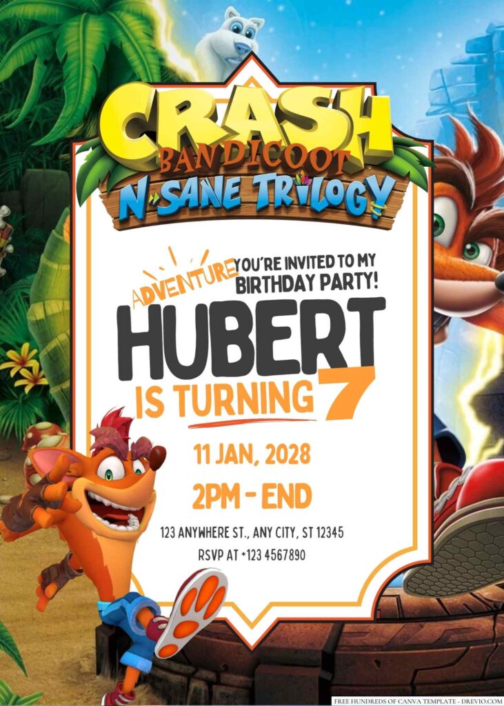 Free Editable Crash Bandicoot Birthday Invitation