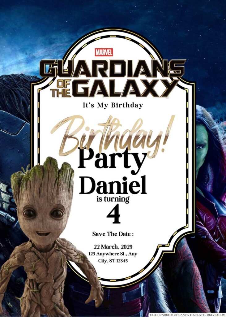 Free Editable Guardians of the Galaxy Birthday Invitation