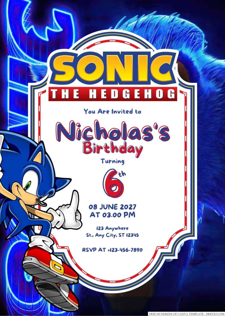 Free Editable Sonic the Hedgehog Birthday Invitation