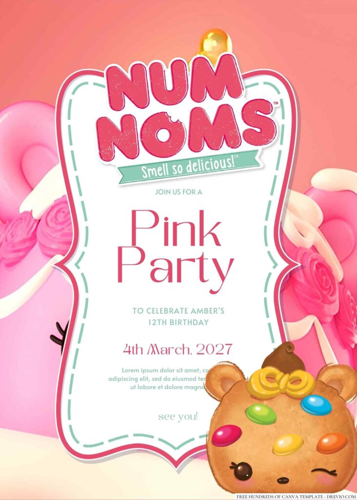 Free Editable Num Noms Canva Birthday Invitation