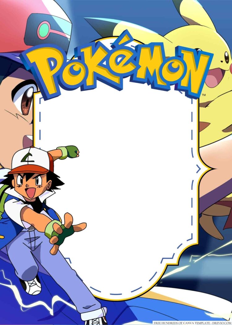 16+ Ash Ketchum Pokemon Canva Birthday Invitation Templates | Download ...