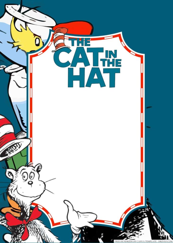 Invitation Template of 22+ The Cat in the Hat Canva Birthday Invitation Templates 7