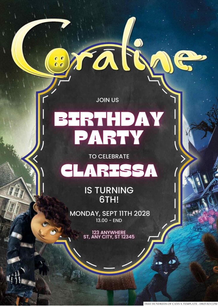 Free Editable Coraline Birthday Invitation