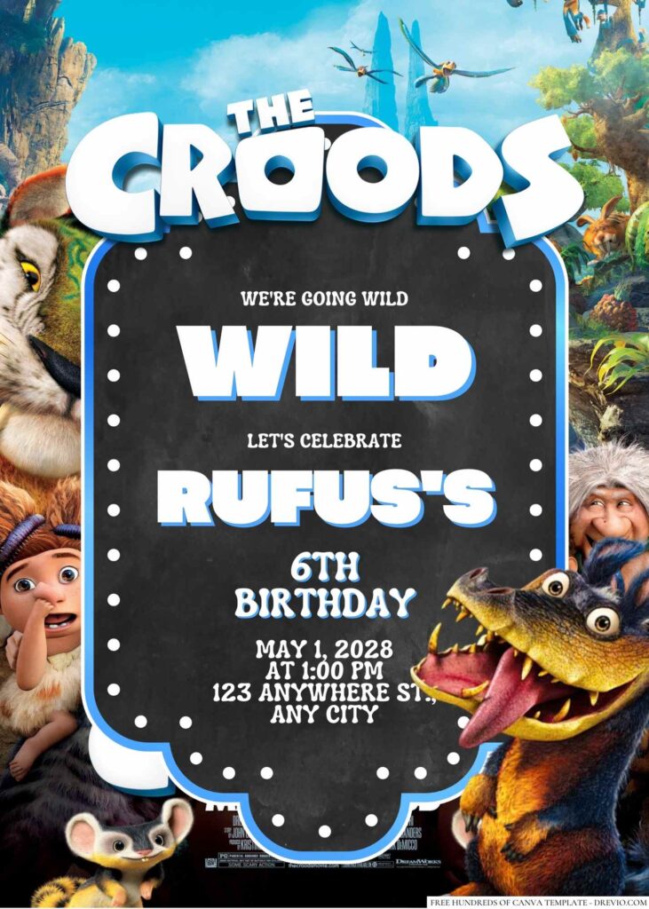 Free Editable The Croods Birthday Invitation