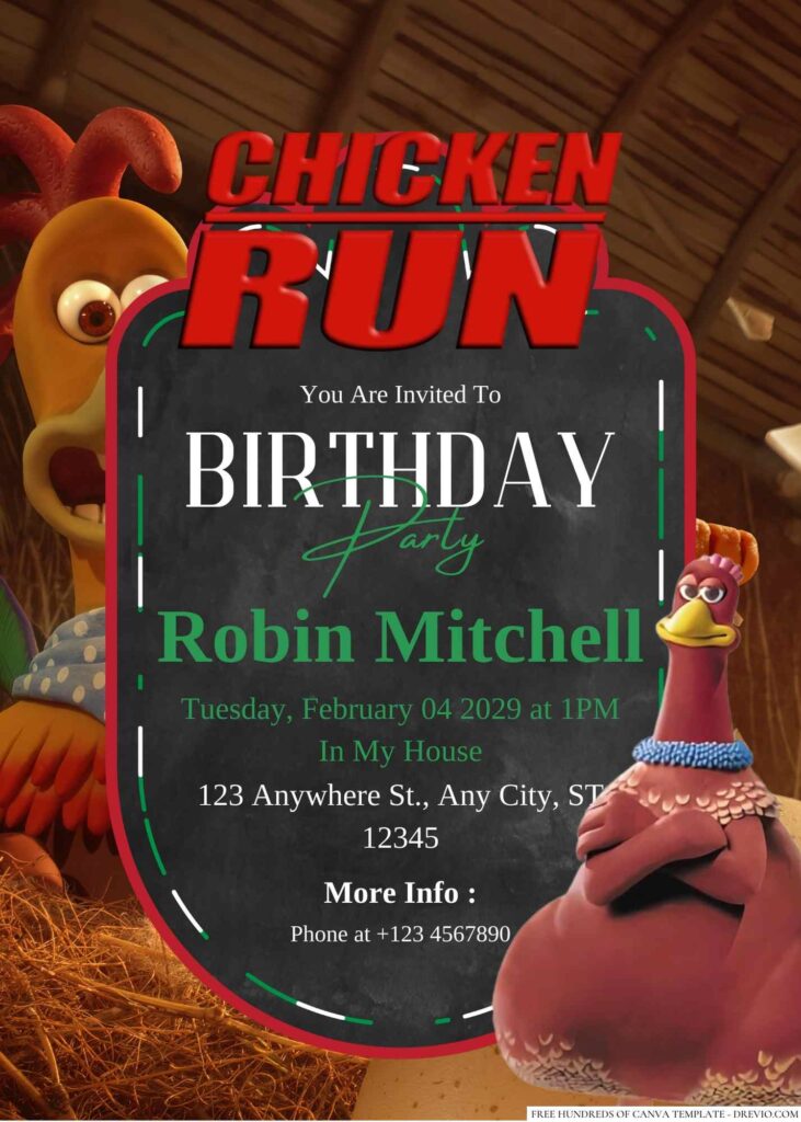 Free Editable Chicken Run Birthday Invitation