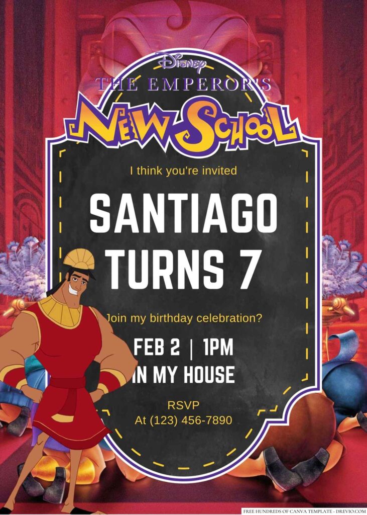 Free Editable The Emperor's New School Birthday Invitation