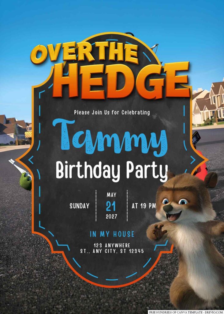 Free Editable Over the Hedge Birthday Invitation 