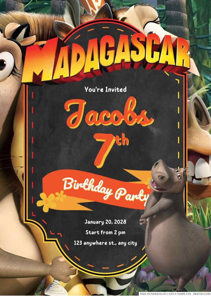 Free Editable Madagascar Birthday Invitation