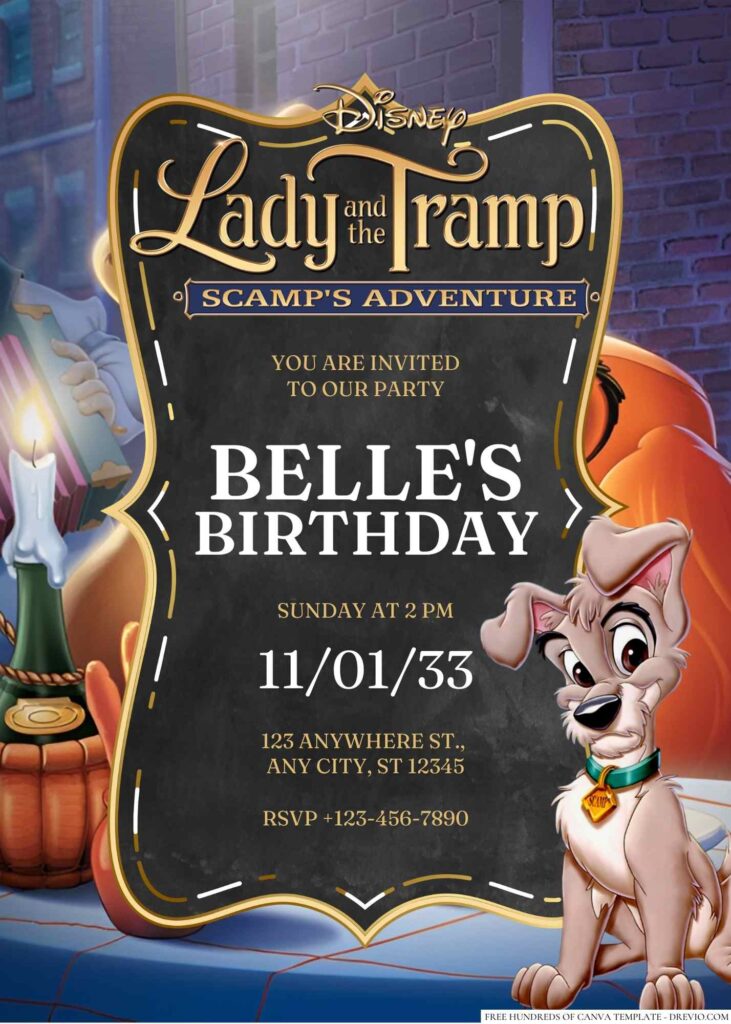 Free Editable Lady and The Tramp Birthday Invitation 