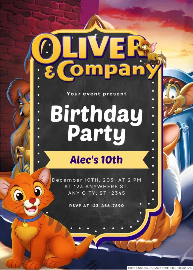 Free Editable Oliver & Company Birthday Invitation