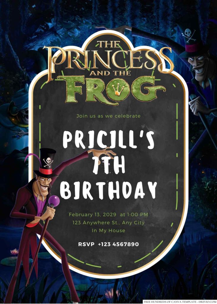 Free Editable The Princess and the Frog Birthday Invitation