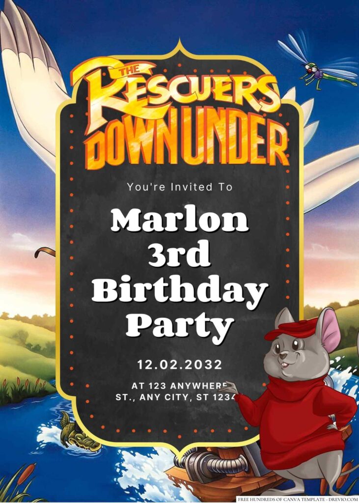 Free Editable The Rescuers Down Under Birthday Invitatio
