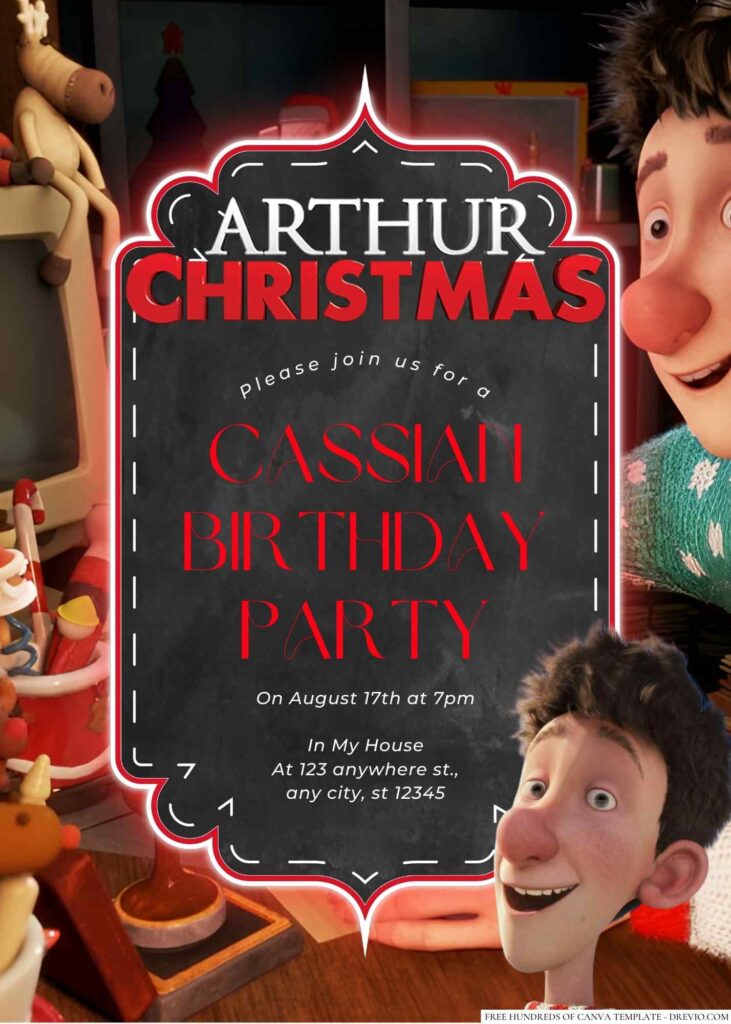 Free Editable Arthur Christmas Birthday Invitation