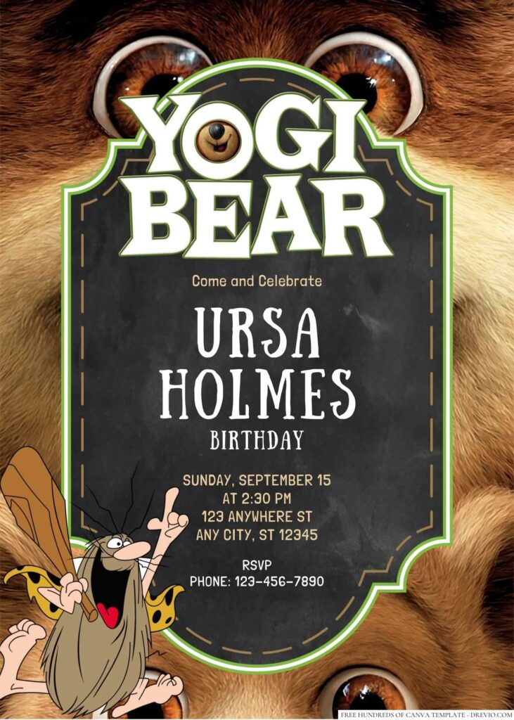 Free Editable Yogi Bear Birthday Invitation