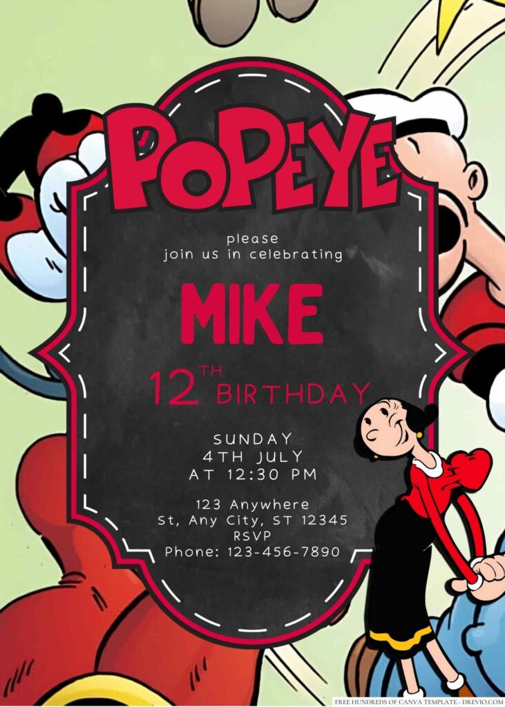 Free Editable Popeye Birthday Invitation 