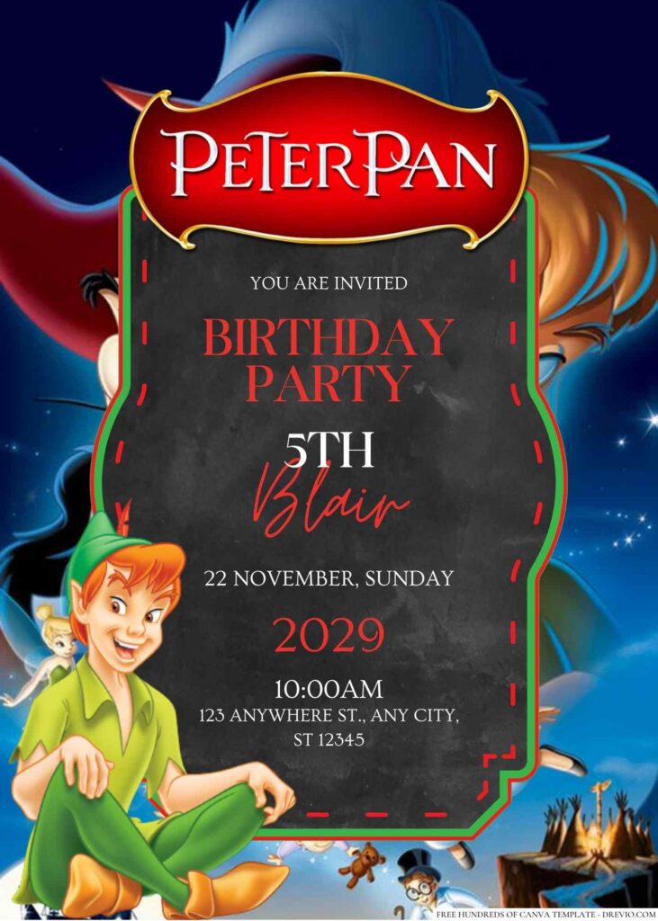 Free Editable Peter Pan Birthday invitation
