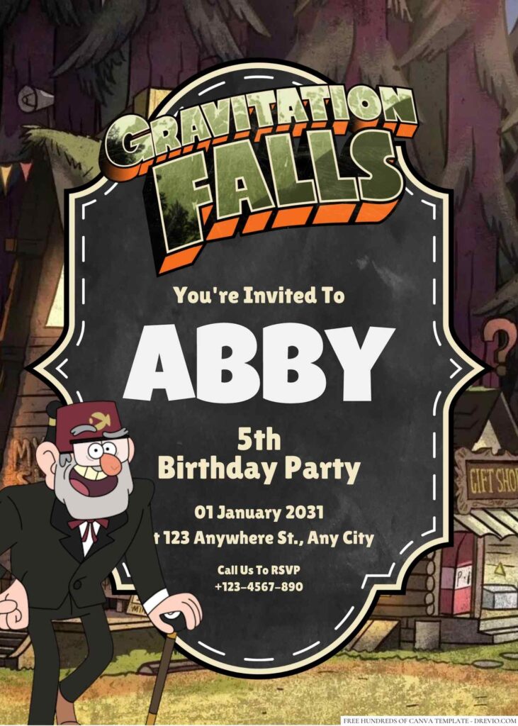 Free Editable Grunkle Stan (Gravity Falls) Birthday Invitation
