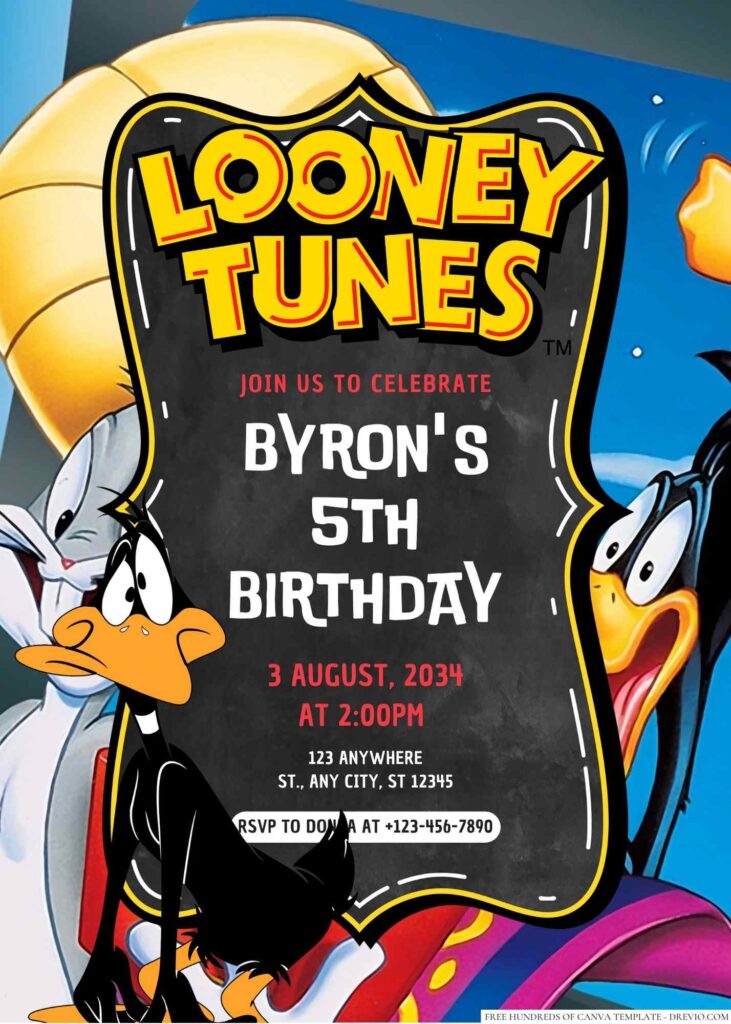 Free Editable Daffy Duck (Looney Tunes) Birthday Invitation