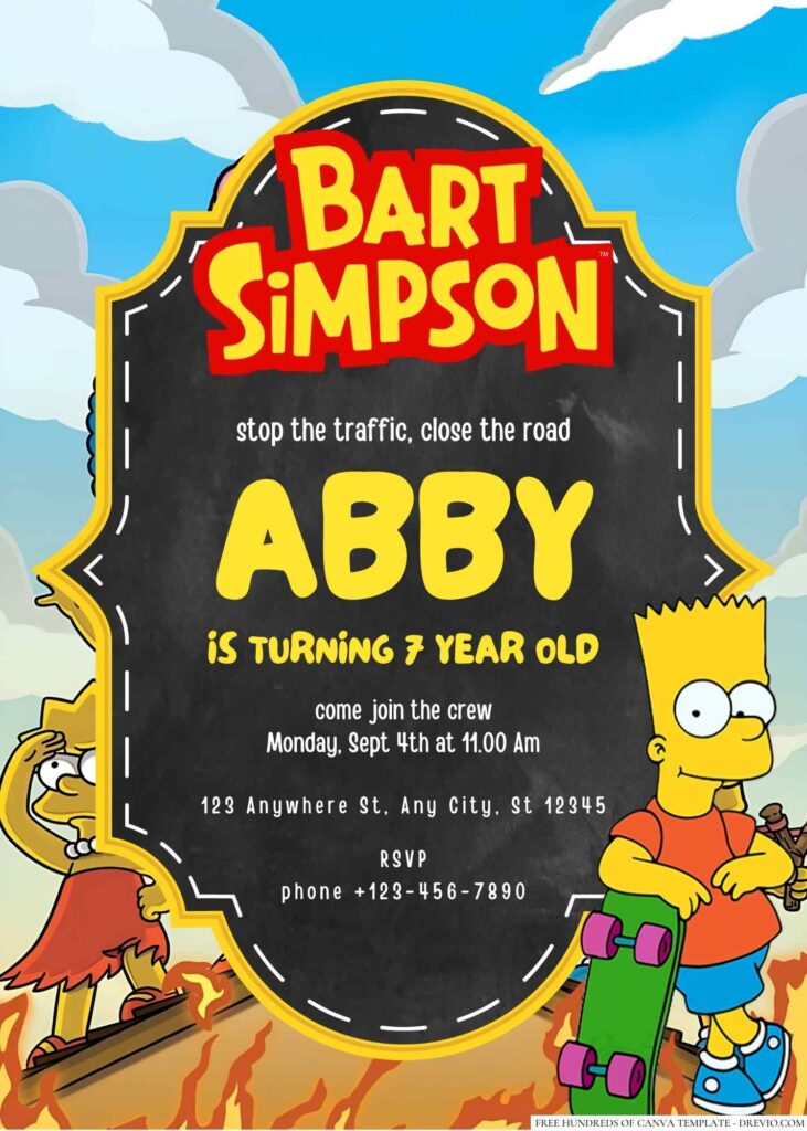 Free Editable Bart Simpson (The Simpsons) Birthday Invitation