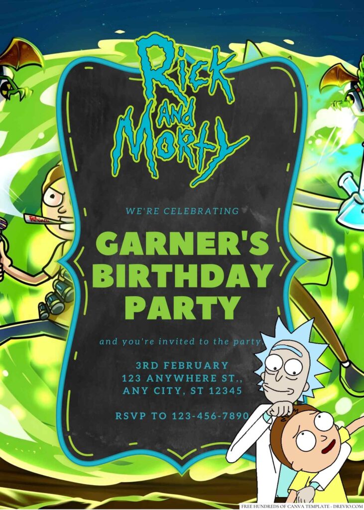 Free Editable Rick and Morty Birthday Invitation