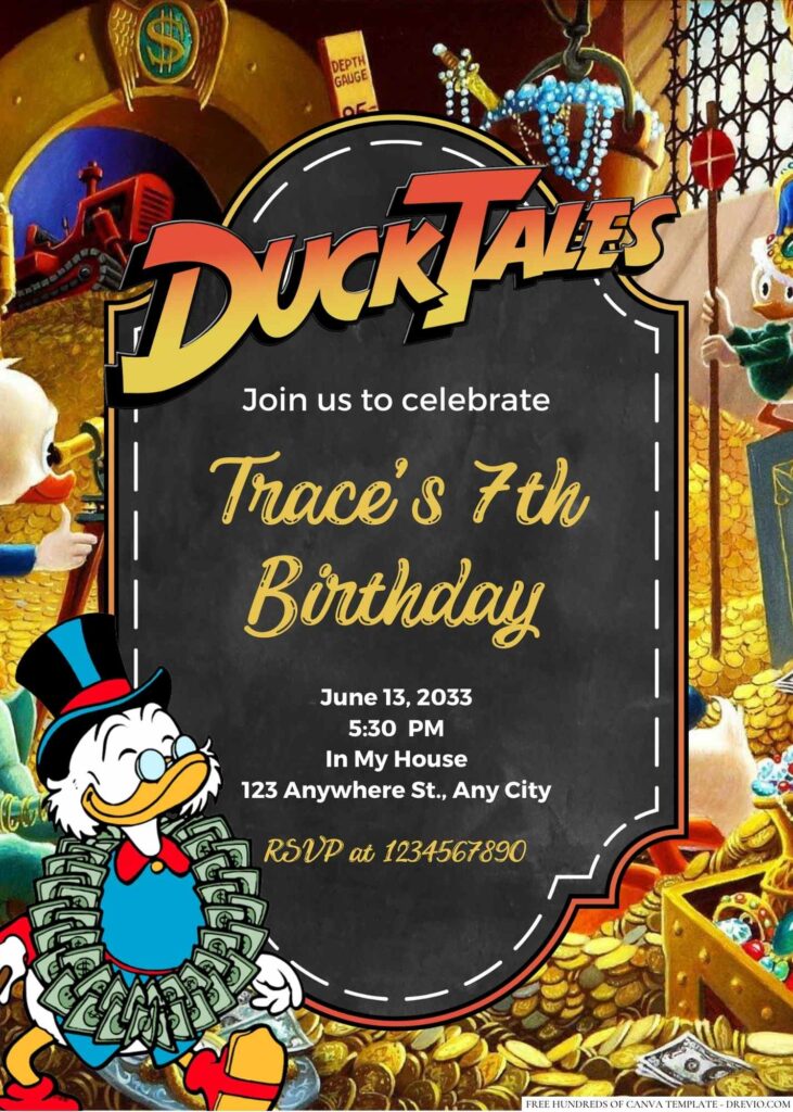 Free Editable Scrooge McDuck (DuckTales) Birthday Invitation