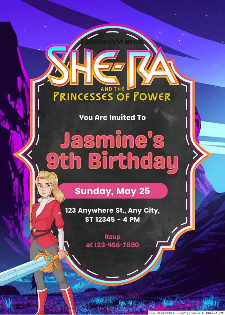 Free Editable She-Ra Birthday Invitation