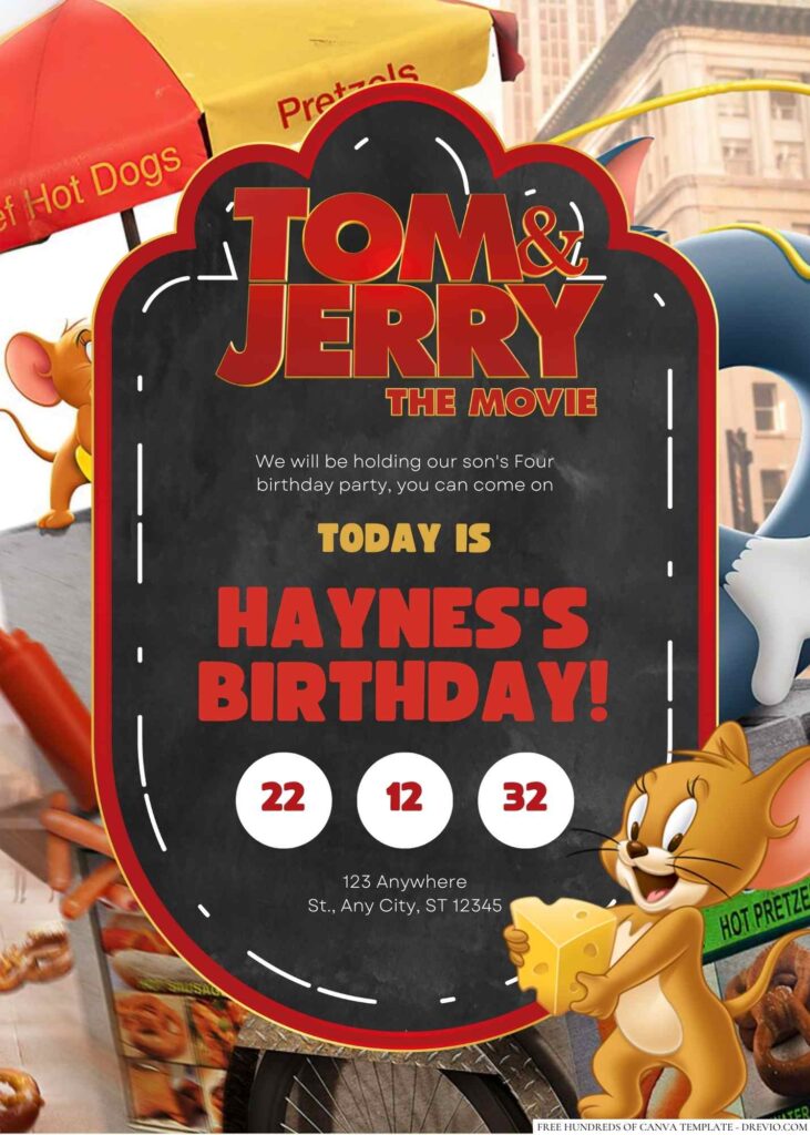 Free Editable Tom And Jerry The Movie Birthday Invitation