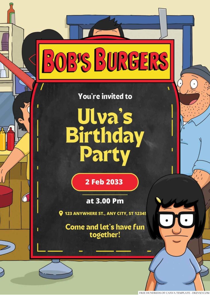 Free Editable Tina Belcher (Bob’s Burgers) Birthday Invitation