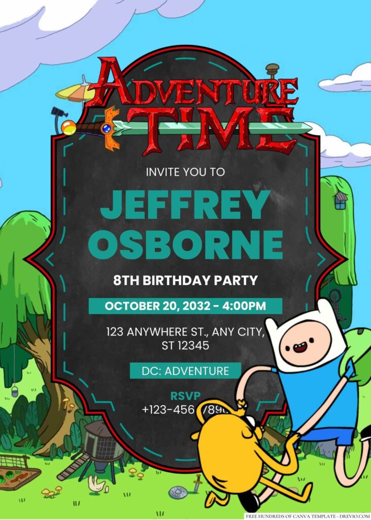 Finn the Human and Jake the Dog (Adventure Time) Birthday Invitation