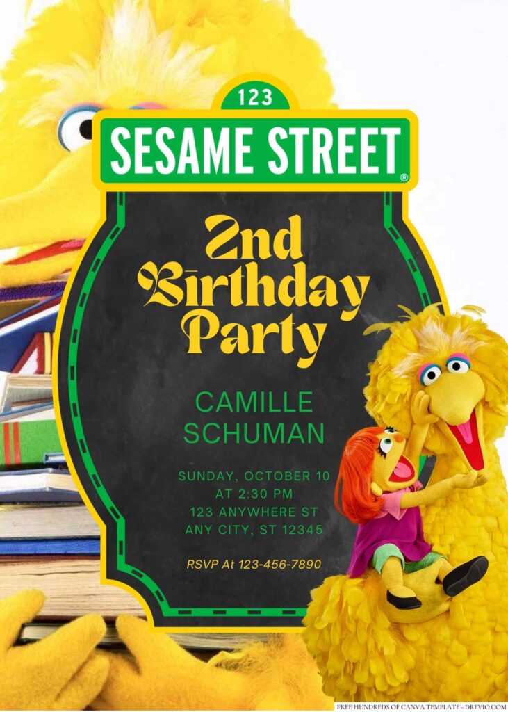 Free Editable Big Bird from Sesame Street Birthday invitation