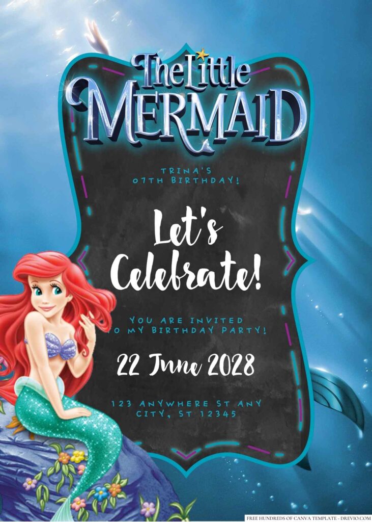 Free Editable The Little Mermaid Birthday Invitation 