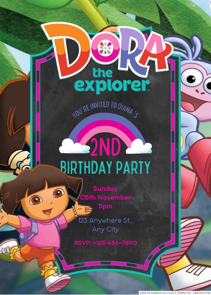 Free Editable Dora the Explorer Birthday Invitation