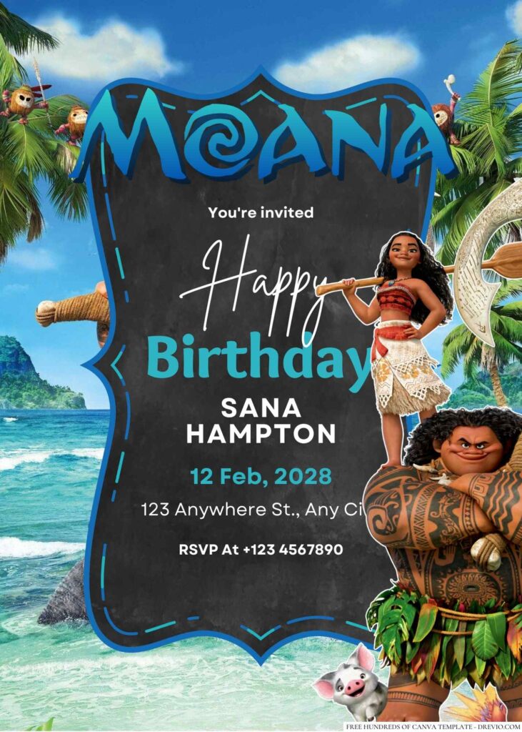 Free Editable Moana Birthday Invitation