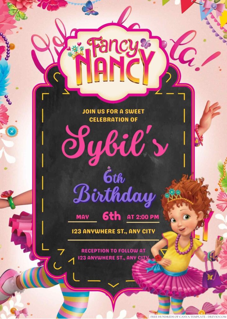 Free Editable Fancy Nancy Birthday Invitation 