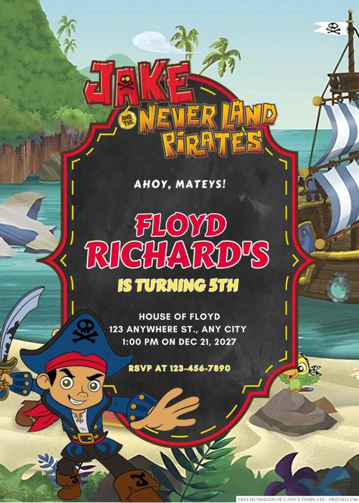 Free Editable Jake and the Never Land Pirates Birthday Invitation